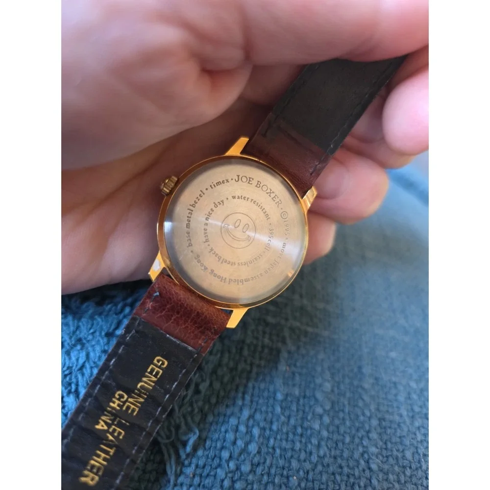 Joe Boxer Watch Brown Leather Band Gold Trim Face Good Bad Ugly Vintage
